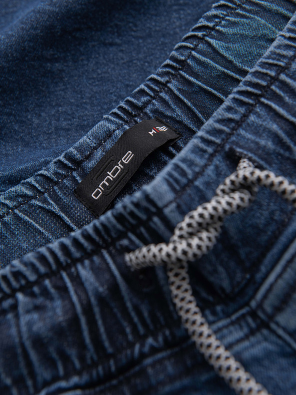 Ombre Clothing Moške jeans kratke hlače z zavihano hlačnico - temno modre