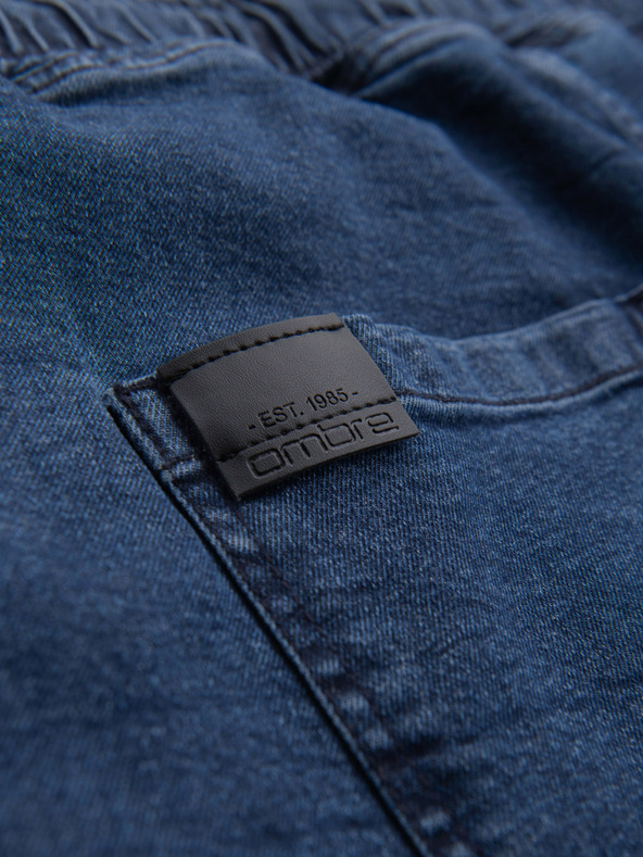 Ombre Clothing Moške jeans kratke hlače z zavihano hlačnico - temno modre