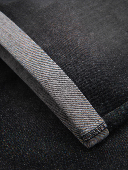 Ombre Clothing Moške jeans kratke hlače z zavihano hlačnico - črne