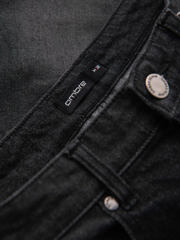 Ombre Clothing Moške jeans kratke hlače z zavihano hlačnico - črne