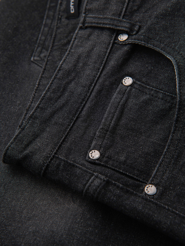 Ombre Clothing Moške jeans kratke hlače z zavihano hlačnico - črne