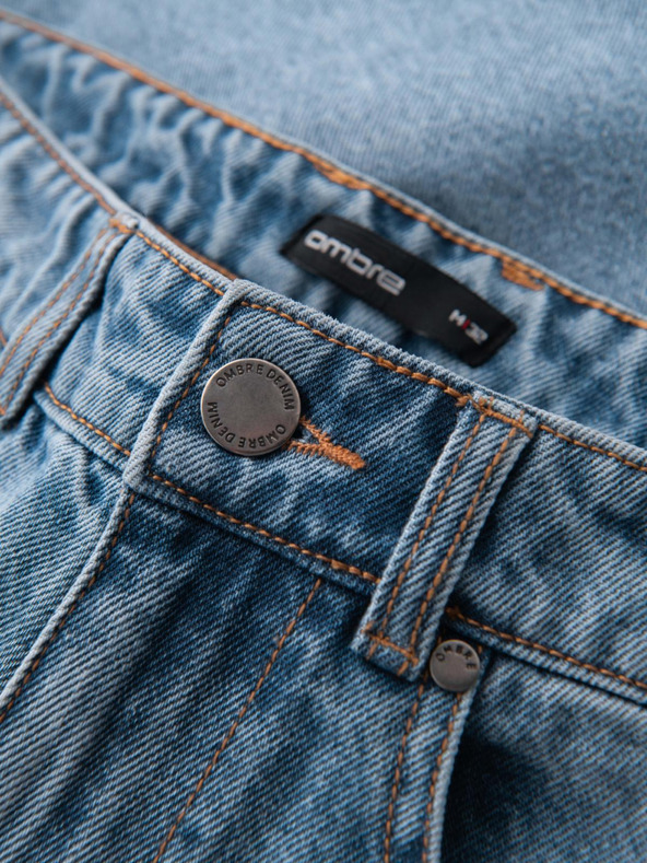 Ombre Clothing Moške kratke jeans kratke hlače z luknjami in raztrganinami - svetlo modre