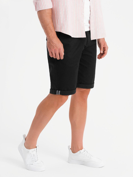 Ombre Clothing Moške klasične chino kratke hlače z zavihano hlačnico - črne