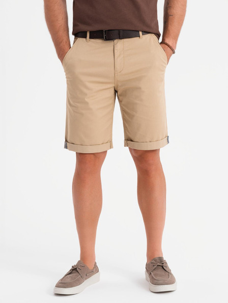 Ombre Clothing Moške klasične chino kratke hlače z zavihano hlačnico - bež