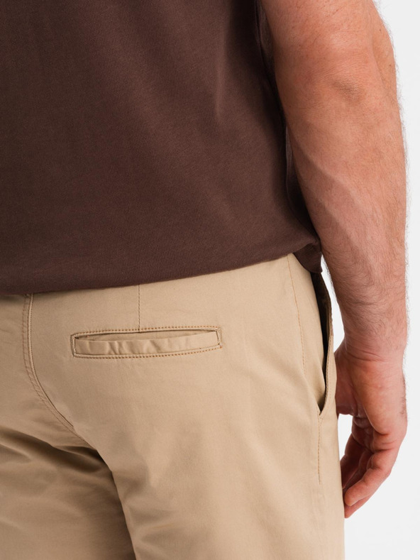 Ombre Clothing Moške klasične chino kratke hlače z zavihano hlačnico - bež