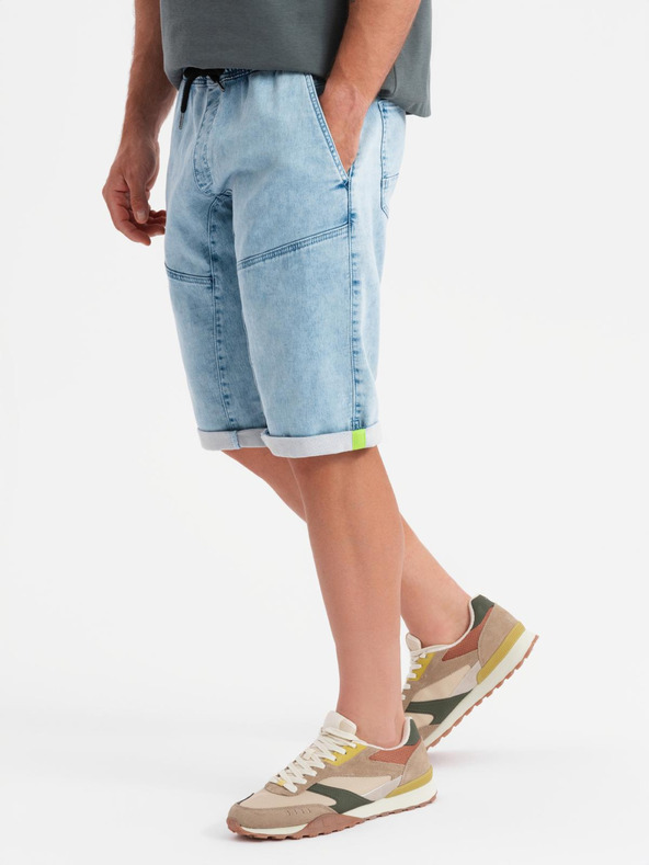 Ombre Clothing Moške kratke jeans hlače z okrasnim šivom - svetlo modre