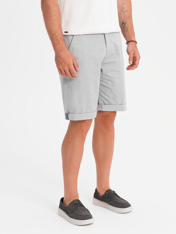 Ombre Clothing Moške klasične chino kratke hlače z zavihano hlačnico - sive