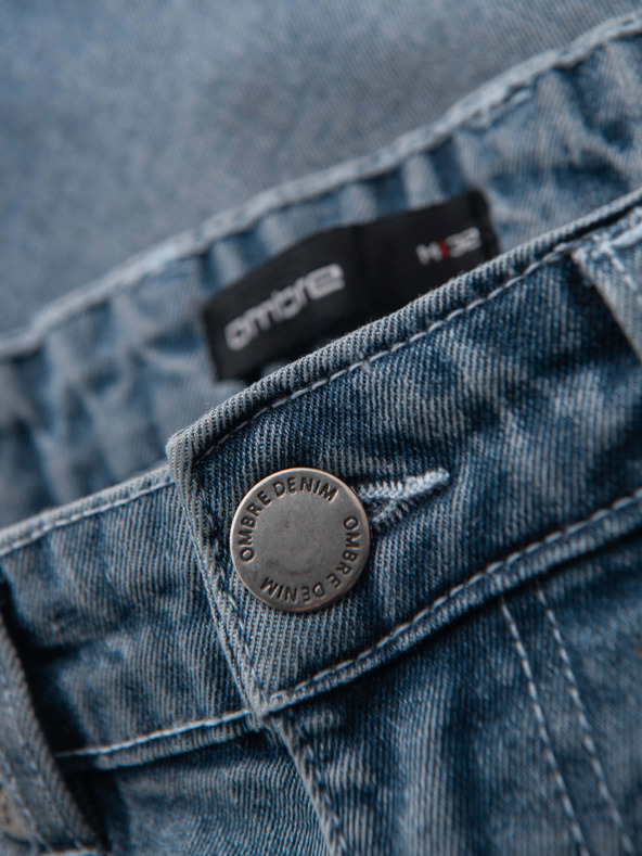 Ombre Clothing Moške jeans kratke hlače z zavihano hlačnico - svetlo modre