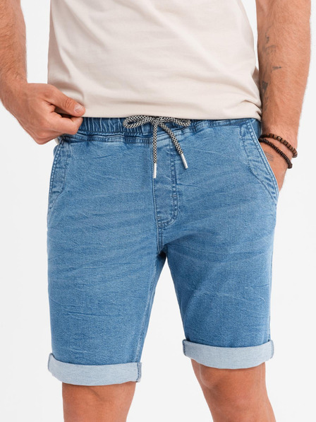 Ombre Clothing Moške jeans kratke hlače z zavihano hlačnico - svetlo modre