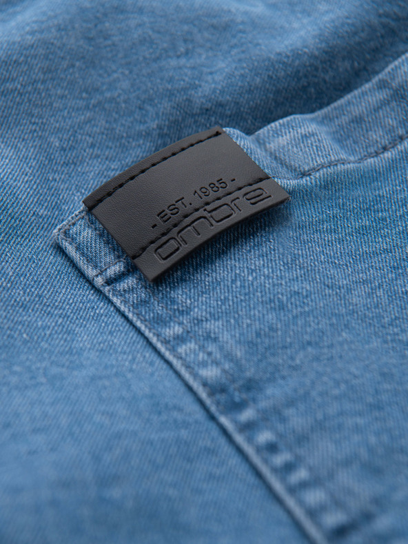 Ombre Clothing Moške jeans kratke hlače z zavihano hlačnico - svetlo modre