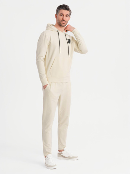 Ombre Clothing Moška jopica s kapuco + trenirka - kremna