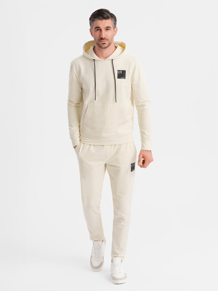 Ombre Clothing Moška jopica s kapuco + trenirka - kremna