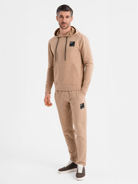 Ombre Clothing Moška jopica s kapuco + trenirka - rjava