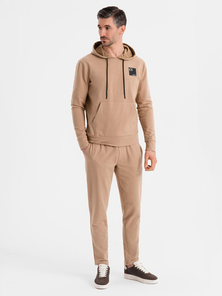 Ombre Clothing Moška jopica s kapuco + trenirka - rjava