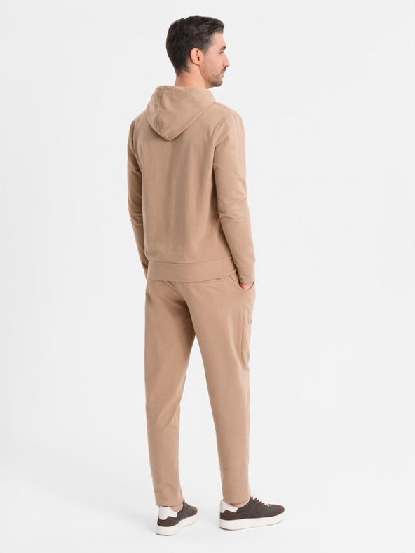 Ombre Clothing Moška jopica s kapuco + trenirka - rjava