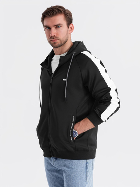 Ombre Clothing Moška jopica z zadrgo in kapuco ter robovi - črna
