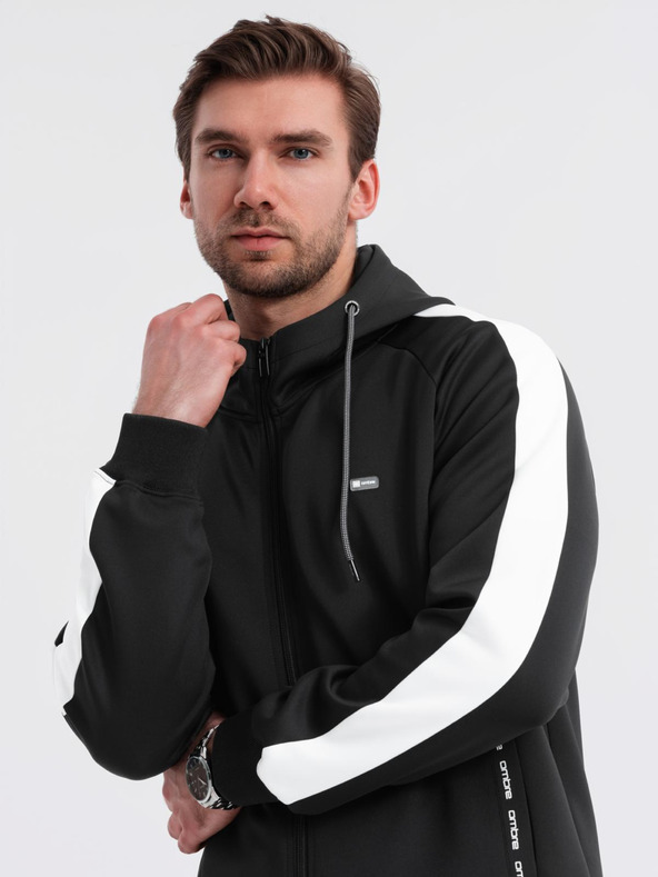 Ombre Clothing Moška jopica z zadrgo in kapuco ter robovi - črna