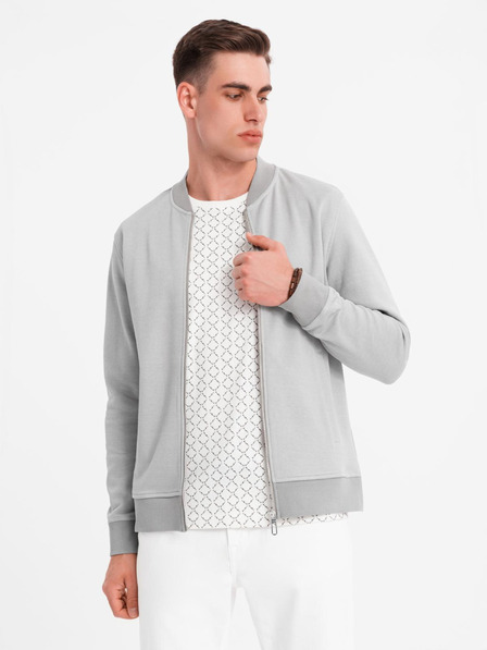 Ombre Clothing Moška pletena bomber jakna - siva