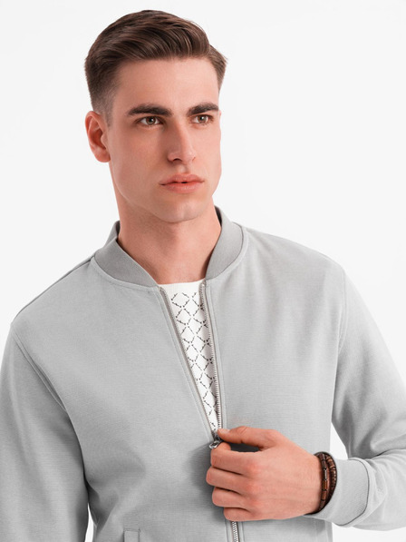 Ombre Clothing Moška pletena bomber jakna - siva