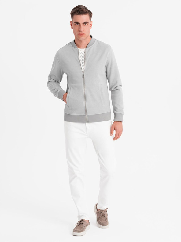 Ombre Clothing Moška pletena bomber jakna - siva