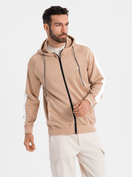 Ombre Clothing Moška zapenjiva jopica s kapuco in robovi - bež