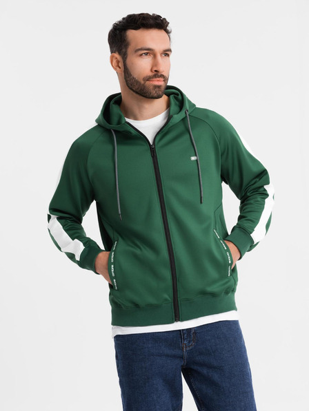 Ombre Clothing Moška zapenjiva jopica s kapuco in robovi - temno zelena
