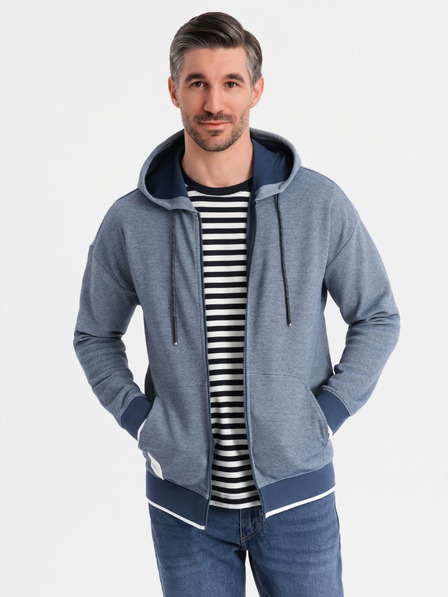 Ombre Clothing Moška mehko strukturirana jopica s kapuco - temno modra