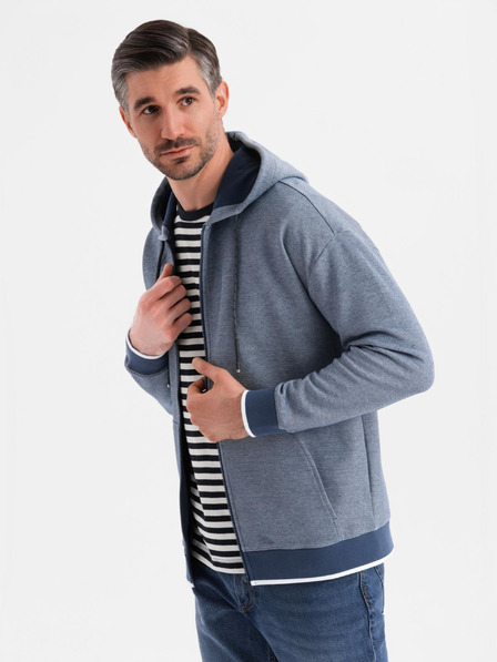 Ombre Clothing Moška mehko strukturirana jopica s kapuco - temno modra