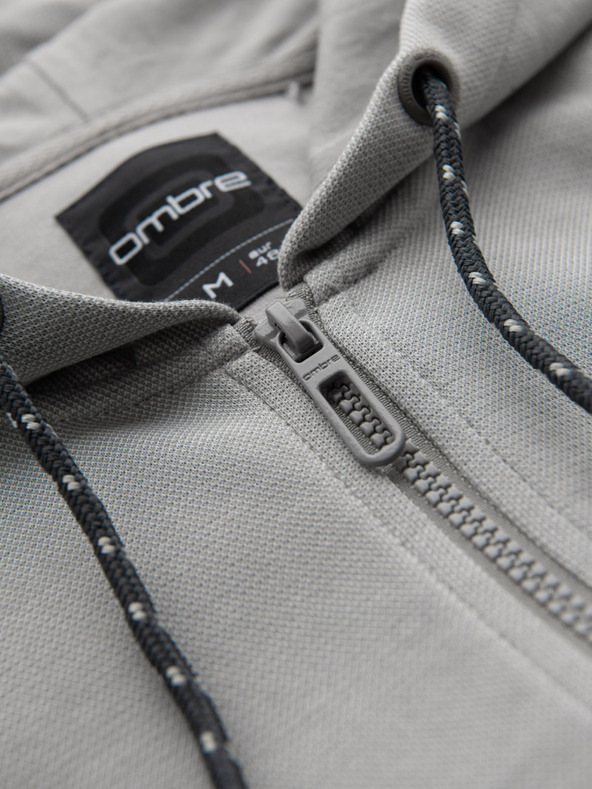 Ombre Clothing Moška mehko strukturirana jopica s kapuco - siva