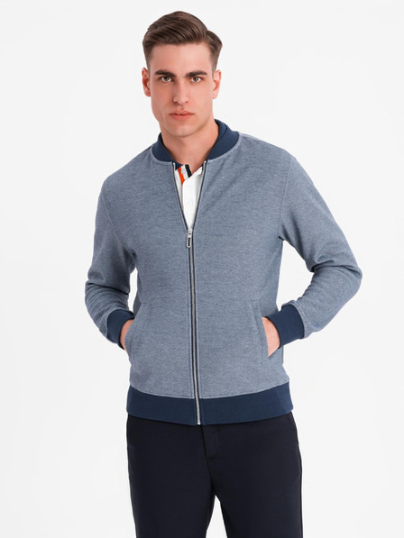Ombre Clothing Moška pletena bomber jakna - temno modra