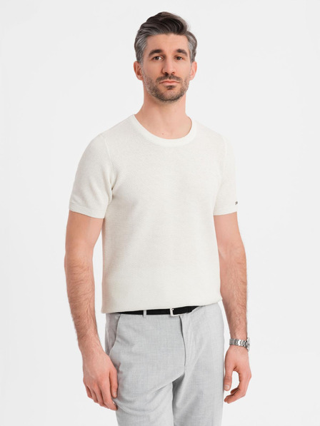 Ombre Clothing Moška pletena majica z nežno teksturo - bela