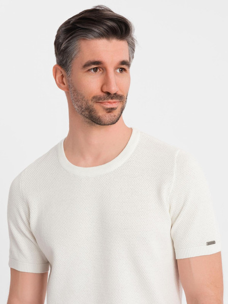 Ombre Clothing Moška pletena majica z nežno teksturo - bela