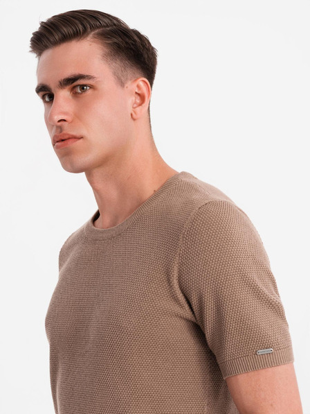 Ombre Clothing Moška pletena srajca z nežno teksturo - svetlo rjava