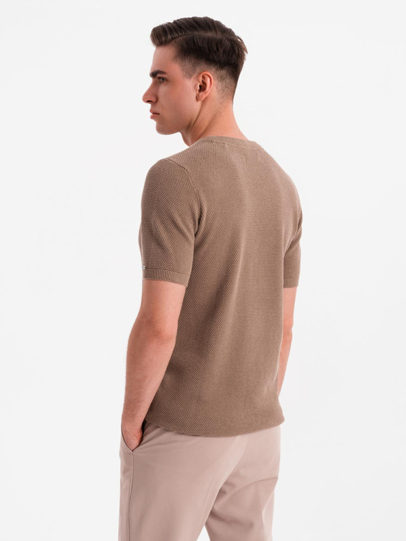 Ombre Clothing Moška pletena srajca z nežno teksturo - svetlo rjava