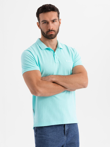 Ombre Clothing Bombažna polo majica iz piqué pletenine - modra