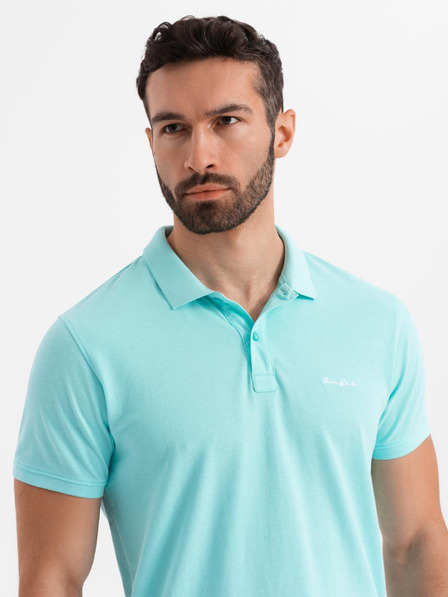 Ombre Clothing Bombažna polo majica iz piqué pletenine - modra
