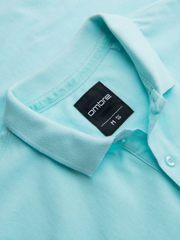Ombre Clothing Bombažna polo majica iz piqué pletenine - modra