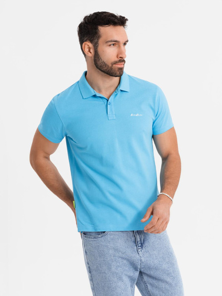 Ombre Clothing Bombažna polo majica iz piqué pletenine - svetlo modra