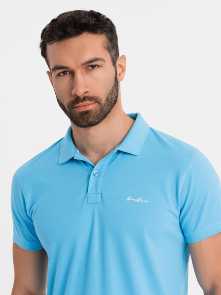 Ombre Clothing Bombažna polo majica iz piqué pletenine - svetlo modra