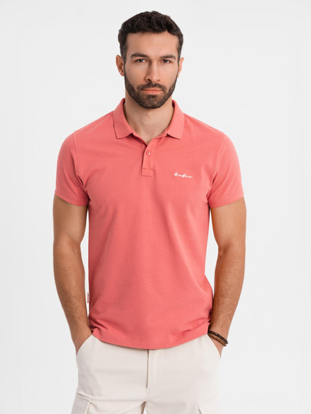 Ombre Clothing Bombažna polo majica iz piqué pletenine - koralna