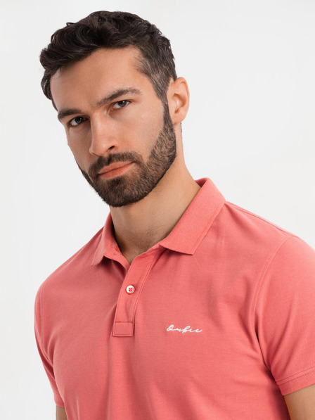Ombre Clothing Bombažna polo majica iz piqué pletenine - koralna
