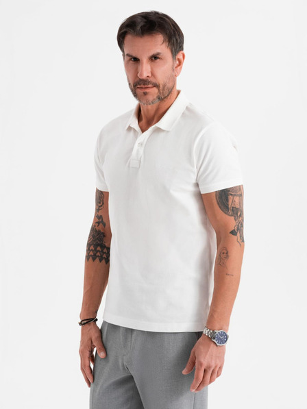 Ombre Clothing Bombažna polo majica iz piqué pletenine - kremna