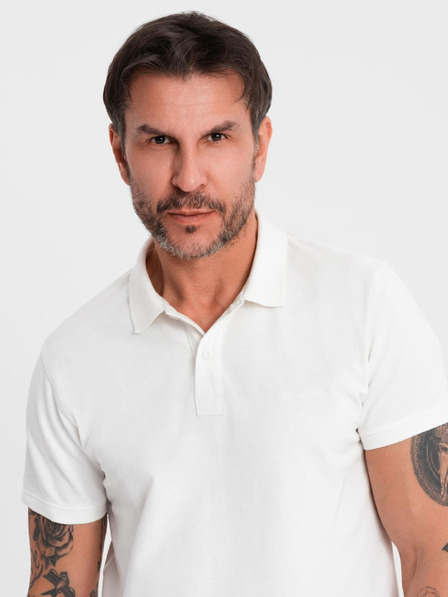 Ombre Clothing Bombažna polo majica iz piqué pletenine - kremna