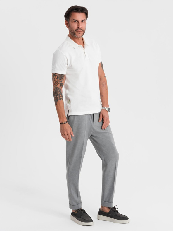 Ombre Clothing Bombažna polo majica iz piqué pletenine - kremna