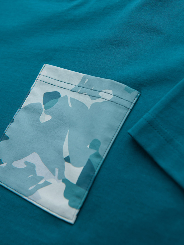 Ombre Clothing Moška bombažna majica s potiskom žepa - turkizna
