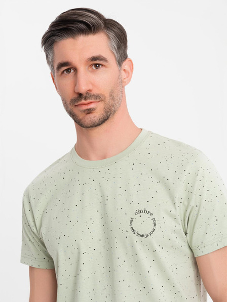 Ombre Clothing Moška bombažna majica s potiskom in okroglim izrezom - mint