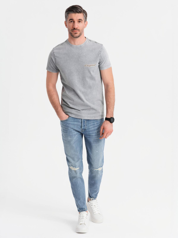 Ombre Clothing Bombažna majica s potiskom na prsih in hrbtu - siva