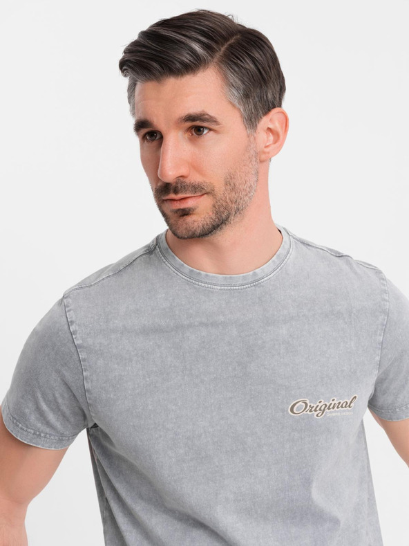 Ombre Clothing Bombažna majica s potiskom na prsih in hrbtu - siva