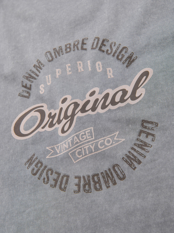 Ombre Clothing Bombažna majica s potiskom na prsih in hrbtu - siva