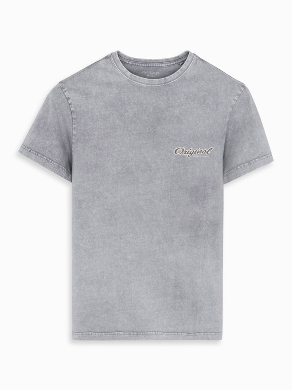 Ombre Clothing Bombažna majica s potiskom na prsih in hrbtu - siva